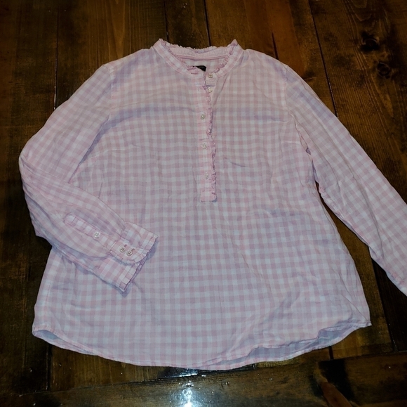 Talbots Large Petite Pink & White Gingham Long Sleeve Top - Picture 2 of 12